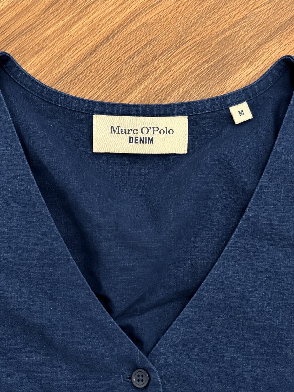 Marc O’Polo Denim Navy Blue Puff Sleeve Midi Dress Size M Tie Waist
